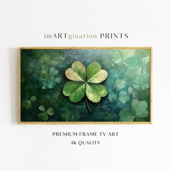 Frame TV Art St. Patricks Day Shamrock Painting Frame TV Art Irish Samsung Frame TV Art Clover St Patricks Day Art Frame Tv Four-leaf Clover
