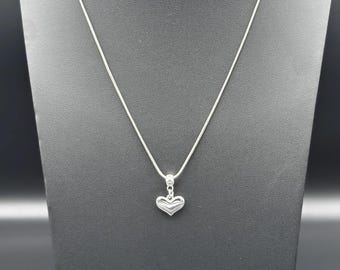 Platinum Plated Heart Charm Necklace with 18" Silver Plated Chain plus 2" Extender