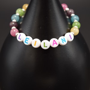 Personalized Name Bracelet in Bright Colors and a Heart Bead on the back