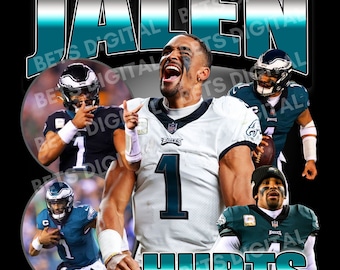 JALEN HURTS T Shirt Design. Png Digital 4500x5100 px. EAGLES Football Retro, 90s Vintage, Bootleg Tee. Instant Download And Ready To Print.