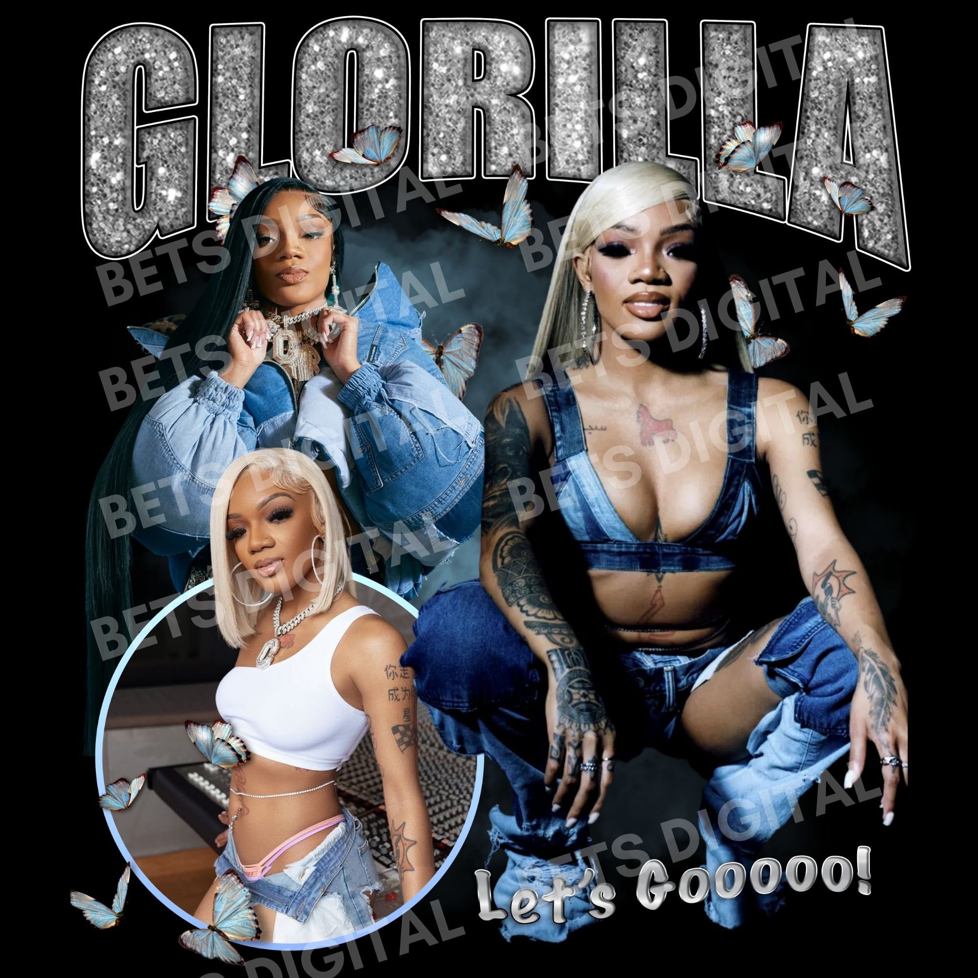 Glorilla PNG shirt Design, T Shirt Design. PNG Digital 4500x5100 px. Retro, 90s Vintage, Bootleg Tee. Instant Download And Ready To Print.