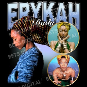 Erykah Badu T Shirt Design. PNG Digital 4500x5100 px. Retro, 90s Vintage, Bootleg Tee. Instant Download And Ready To Print, 300 dpi.
