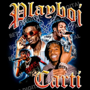 Playboi Carti PNG T-Shirt-Design. PNG Digital 4500x5100 px. Retro, 90er Jahre Vintage, Bootleg Tee. Sofortiger Download und fertig zum Drucken, 300 dpi.