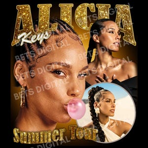 Alicia Keys PNG T Shirt Design. PNG Digital 4500x5100 px. Retro, 90s Vintage, Bootleg Tee. Instant Download And Ready To Print, 300 dpi.