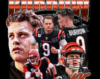 JOE BURROW T Shirt Design. Png Digital 4500x5100 px. BENGALS Football Retro, 90s Vintage, Bootleg Tee. Instant Download And Ready To Print.