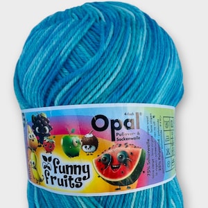 Opaal sokkengaren - Funny Fruits - 11415, 4-laags - Turkooisblauw - Fingering weight - Duitsland