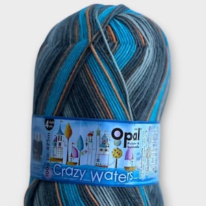 Opaal sokkengaren - Crazy Waters - 4-laags 11311 vingerwol nylon Superwash Duitsland turkooisgrijs