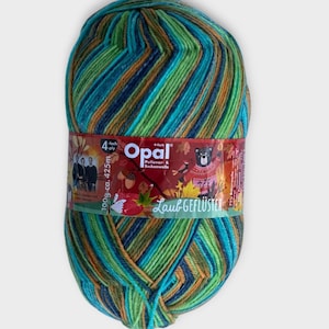 Opaal sokkengaren, laubgefluster, 11252, groen, blauw, vingerwol nylon Duitsland