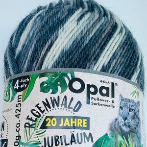 Opal Sock Yarn - Regenwald 20th - Black White Tiger - Fingering Wool Nylon - Germany
