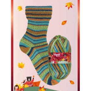 Opal Sock Yarn, Laubgefluster, 11252, Green, blue, Fingering Wool Nylon Germany
