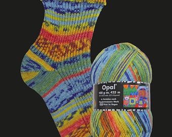 Opal Sock Yarn Hundertwasser, wool, 4 ply, Fingering Wool Nylon Fingering 3200