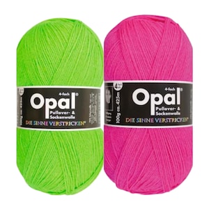 Opal Sock Yarn, Neon, 4 ply, Green Pink, Fingering Wool Nylon