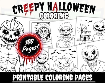 100 Creepy Halloween Coloring Pages, Creepy Halloween Coloring Bundle, Printable Coloring Book, for older kids and adults, digital, pdf