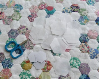 Mini hexagon starter pack WHITE - 100 die cut fabric hexagons and papers