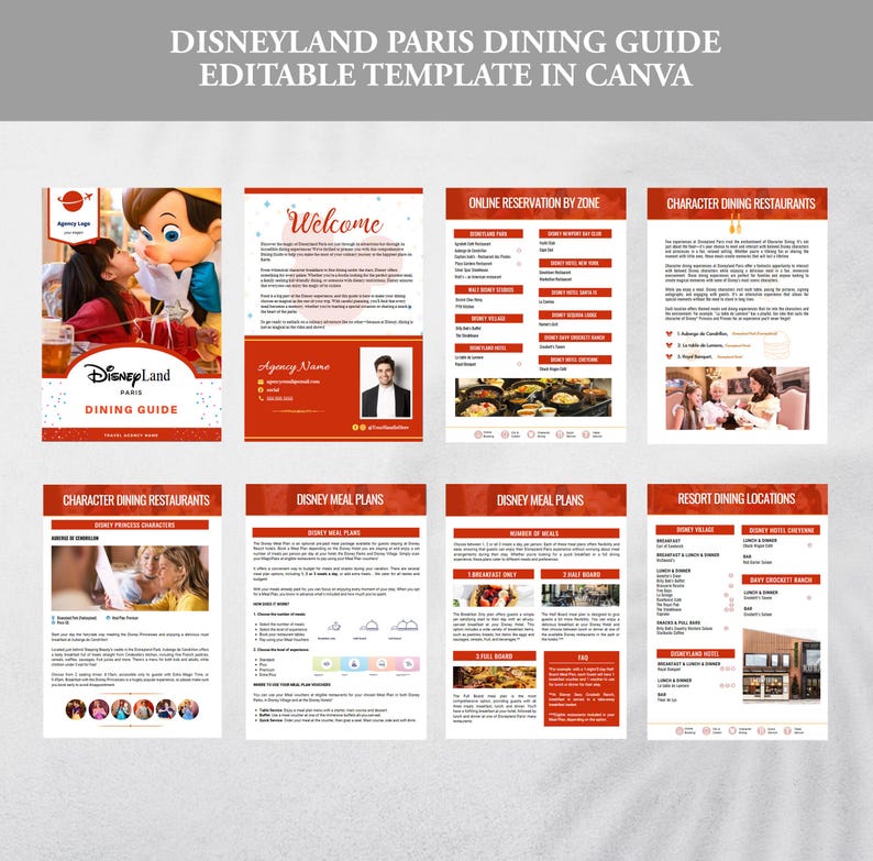 Travel Agent Dining Guide Bundle, 5 Theme Parks Canva Templates ...