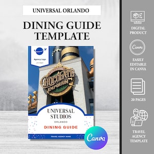 Guida ai ristoranti di Universal Studios Orlando, modello Canva per agente di viaggio di Universal Studios Florida, planner Universal Orlando, piano alimentare del resort
