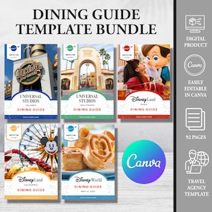 Travel Agent 5 Theme Parks Dining Guide BUNDLE, Restaurant and Food Canva Editable Templates | WDW, Universal and Disneyland Dining Plan