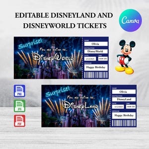 Surprise Disneyworld Ticket Printable, Downloadable Disneyland Ticket Gift Editable, Disneyworld Trip Reveal Voucher, Invite Boarding Pass