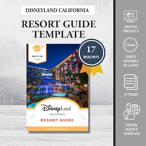 Guide de Disneyland Resort pour les agents de voyages, modèle de toile modifiable pour les hôtels de Disneyland en Californie, planification de vacances en famille Disney, parc à thème