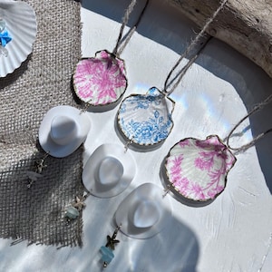 Floral Decoupage Shell Car Charm: Coastal Cowgirl Rearview Mirror Dangle