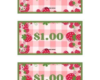 Pippas Play Money Strawberry Themed