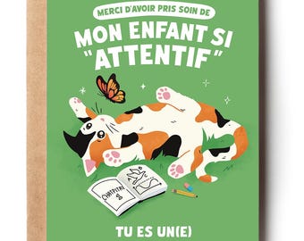 Merci d'avoir pris soin de mon enfant si "attentif". Mardi, super prof ! | Carte pour enseignant | Carte de vœux