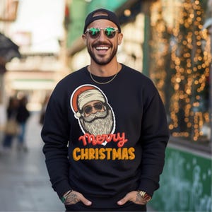 Weihnachts-Pullover - Lustiger Ugly Christmas Sweater - Weihnachtsmann mit Sonnenbrille - kuscheliger Baumwollmix, S-2XL