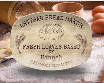 Personalized Sourdough Bread Platter, Custom Name Bread Board for Bakers, Rustic Kitchen Gift, Sourdough Serving Tray