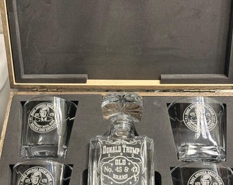 Donald Trump &#39;Old No. 45/47&#39; Whiskey Decanter Set with 4 Engraved Glasses – Patriotic Gift Box for MAGA Supporters
