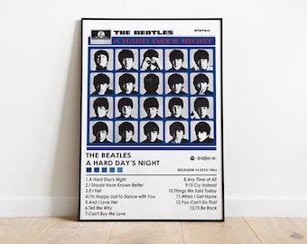 Impressão de pôster dos Beatles | Pôster do álbum A Hard Day's Night | Pôster de música | Pôster de capa de álbum | Decoração de parede | Presente musical | Decoração de quarto