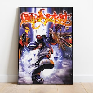May include: A framed art print featuring a dynamic graffiti-style illustration. The artwork showcases a figure in motion with outstretched hand, set against a cityscape backdrop. The word "IMPACT" is prominently displayed in vibrant orange and yellow.