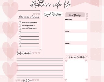 Agenda quotidien princesse femme à imprimer / Une page imprimable / Suivi des routines et tâches ménagères du matin