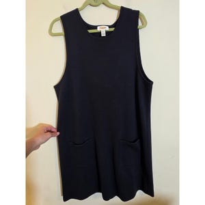 Talbots Marinblå Ärmlös Stickad Tröja Klänning XL Patch Fickor Shift Midi