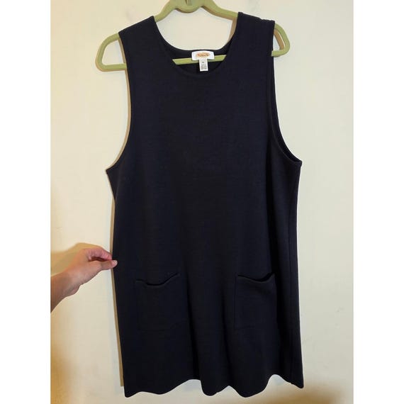 Talbots Navy Blue Sleeveless Knit Sweater Dress XL Patch Pockets Shift Midi