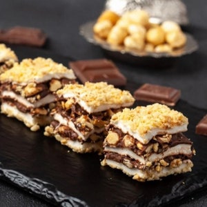 Hazelnut Baklava Slice Turkish Delight, Hazelnut Chocolate Delight,Hazelnut Dessert, Authentic Sweet, Chocolate and Hazelnut Mix,Sweet Feast