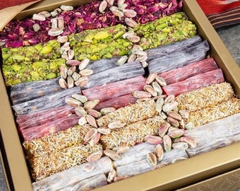 Pistachio Turkish Delight Assortment: Mixed Fruit, Rose, Zereshk (1.6 lb - 700g