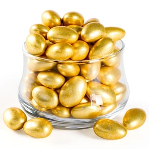 Shiny Gold-Colored Chocolate-Covered Almond Dragee, Gold Almond Dragee, Candies-Dragees, Authentic Flavors, Luxury Premium Chocolates