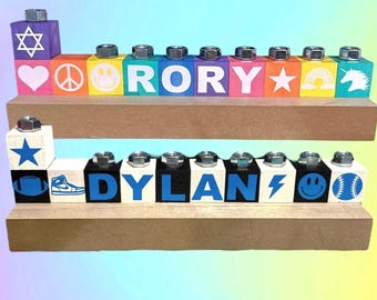 Menorá de Janucá, regalo de Janucá, bloques personalizados para niños, regalo para bebé judío, Israel