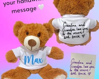 Personalized Plush Teddy Bear, Custom Handwriting Gift