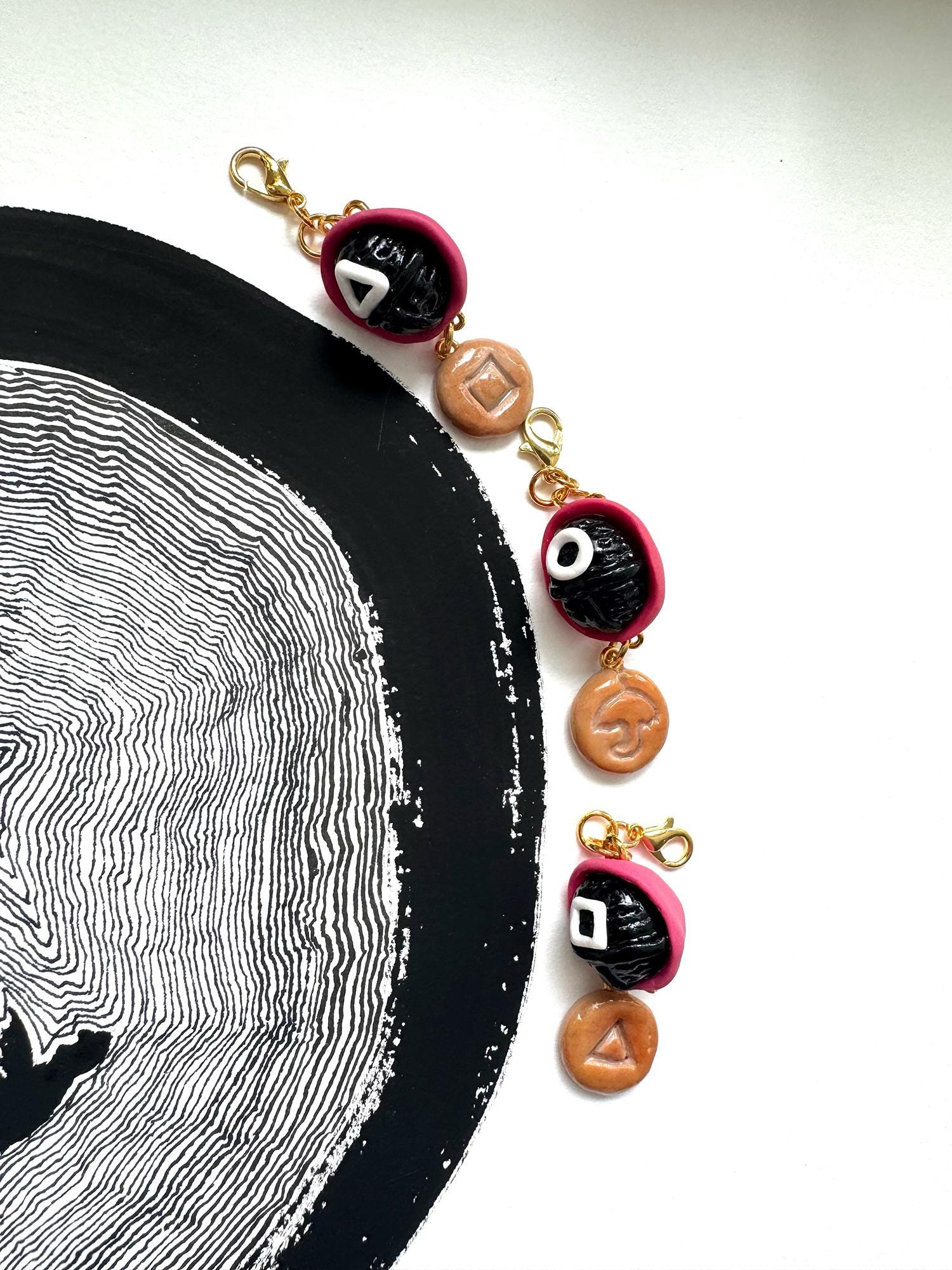 Squid Game Pink Soldiers & Dalgona Candy Charm/KeyChain/Magnet/PhoneCharm – Handmade Polymer Clay Miniature