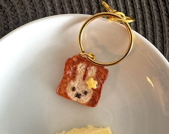 Miffy Toast Charm/KeyChain/Magnet/Brooch – Handmade Polymer Clay Miniature