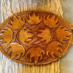 Vintage Hand Carved Wood Serving Tray