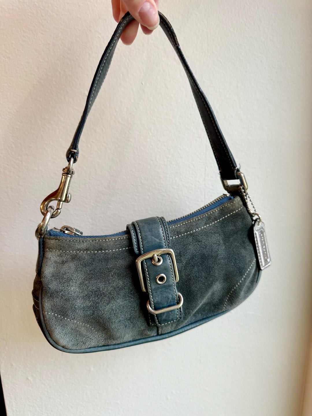 Vintage Coach 2004 Blue Suede Hampton Demi Buckle Bag - Etsy