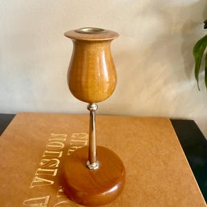 Vintage Oregan Myrtle Wood Tulip Style Candleholder