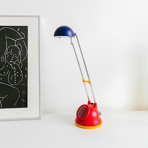 Pop Art Desktop Lamp - Postmodern Vintage from 80s - Memphis Style in Red Blue