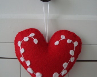 Red White Snow Berries Felt Heart Ornament Gift Topper