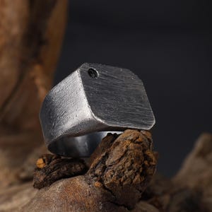 Square Sterling Silver Signet Ring: Rustic Oxidized Mens Ring, Handmade Minimalist Ring, Masculine Jewelry