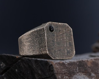 Sterling Silver Square Signet Ring: Rustic Thumb Ring for Men