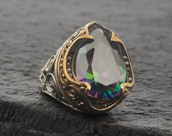 Signet Alexandrite Ring, Unique Design Men Ring, Vintage Style Ring, Best Gift for Men, Large Stone Ring, Alexandrite Jewelry, Handmade Ring