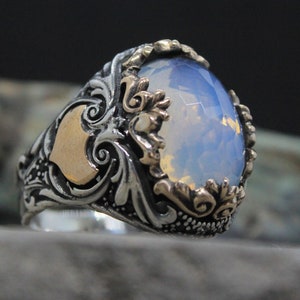 Victorian Moonstone Ring: 925K Silver Men's Fashion Ring, Moonstone Jewelry, Luxury Men Ring